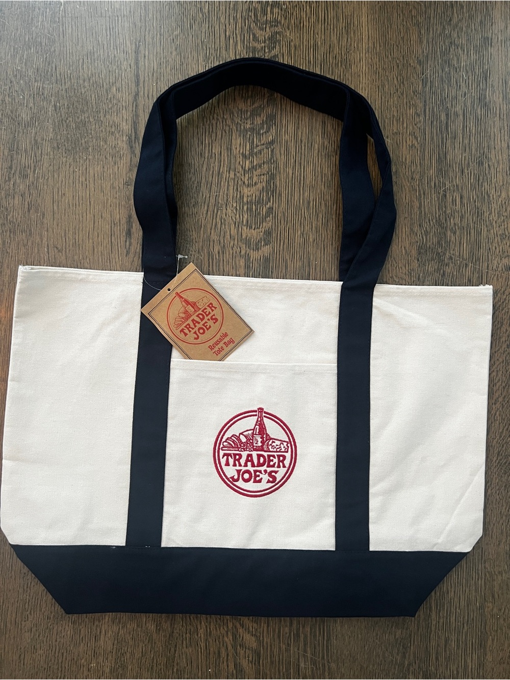 Trader Joe’s Large Canvas Tote Bag – Cream & Navy – New With Tag